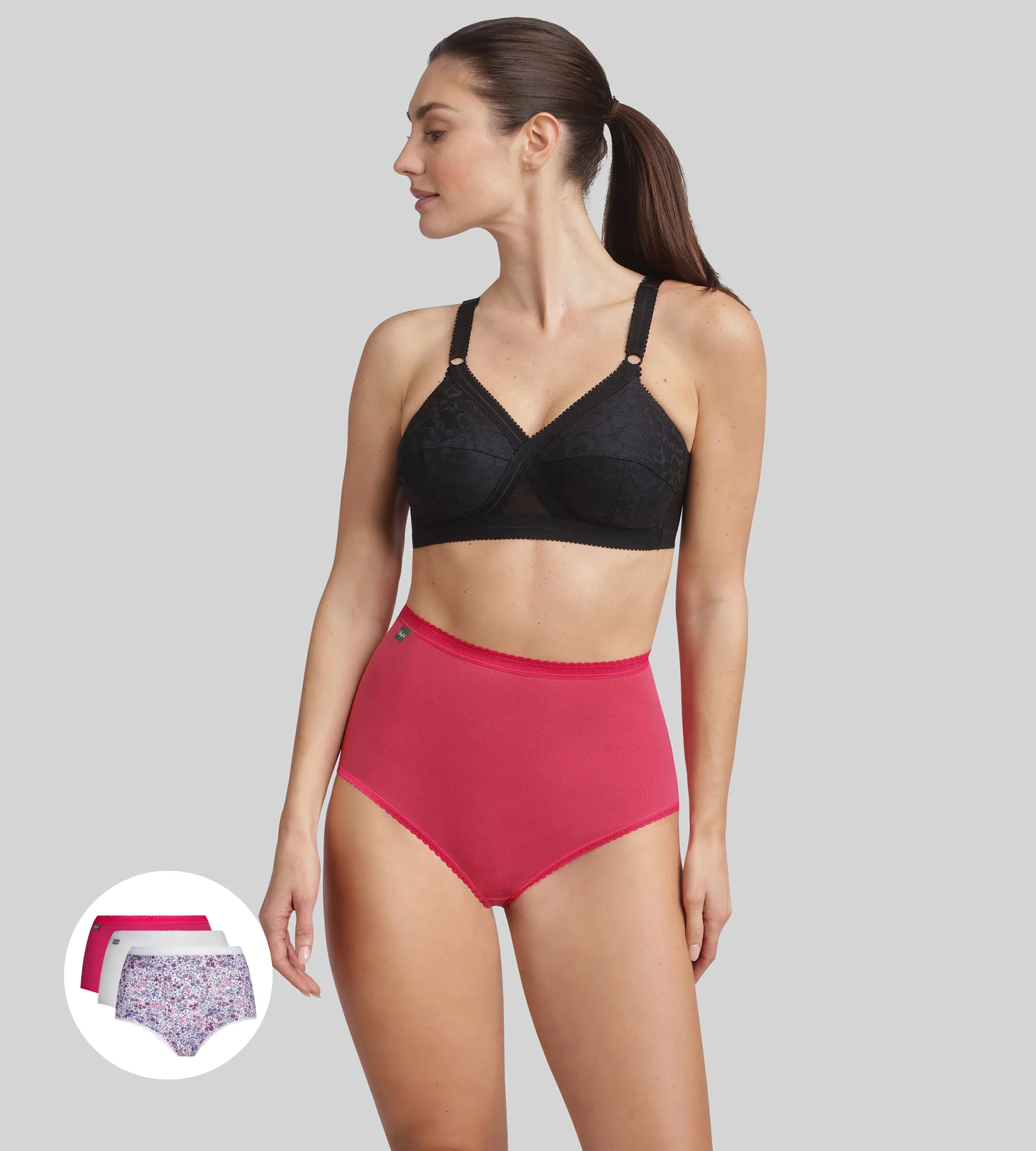 Pacco di 3 slip a vita alta viola Cotone Stretch - Image 3